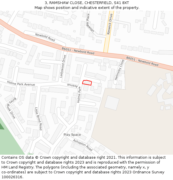 3, RAMSHAW CLOSE, CHESTERFIELD, S41 8XT: Location map and indicative extent of plot