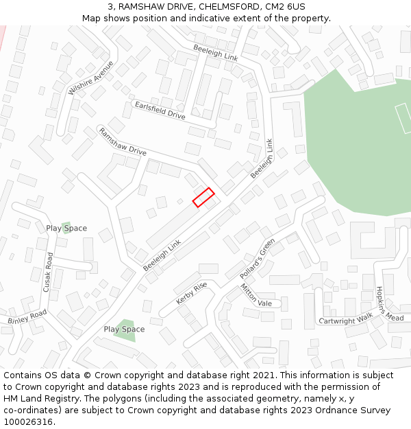 3, RAMSHAW DRIVE, CHELMSFORD, CM2 6US: Location map and indicative extent of plot