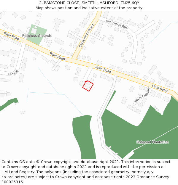 3, RAMSTONE CLOSE, SMEETH, ASHFORD, TN25 6QY: Location map and indicative extent of plot