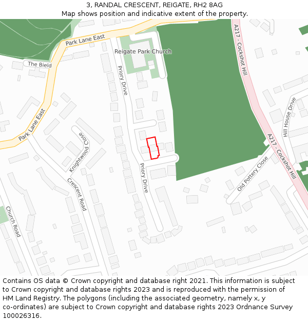 3, RANDAL CRESCENT, REIGATE, RH2 8AG: Location map and indicative extent of plot