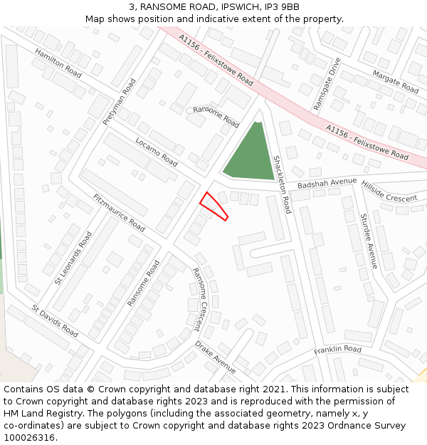 3, RANSOME ROAD, IPSWICH, IP3 9BB: Location map and indicative extent of plot