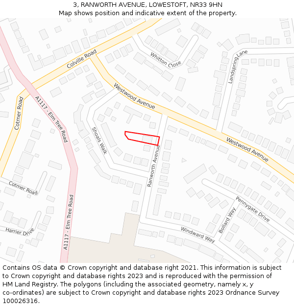 3, RANWORTH AVENUE, LOWESTOFT, NR33 9HN: Location map and indicative extent of plot