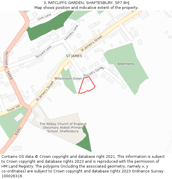 3, RATCLIFFS GARDEN, SHAFTESBURY, SP7 8HJ: Location map and indicative extent of plot