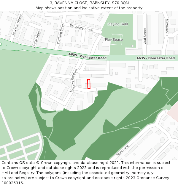 3, RAVENNA CLOSE, BARNSLEY, S70 3QN: Location map and indicative extent of plot