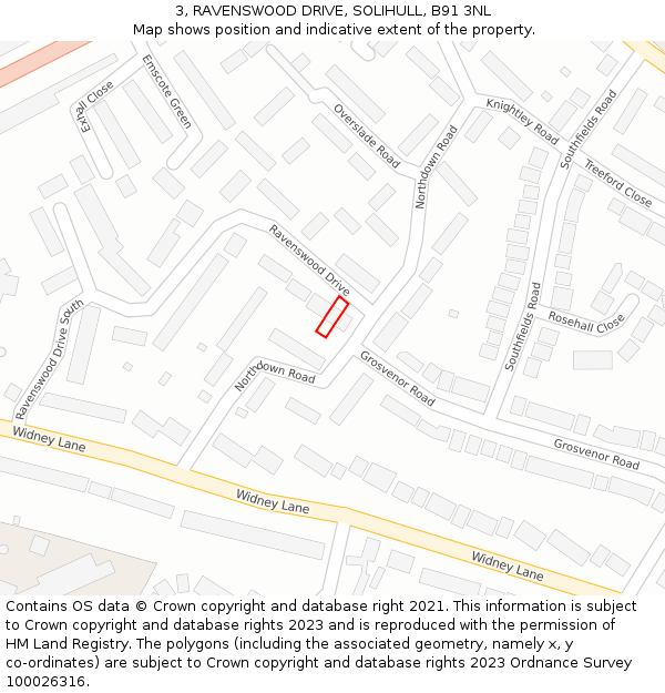 3, RAVENSWOOD DRIVE, SOLIHULL, B91 3NL: Location map and indicative extent of plot