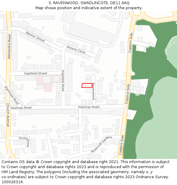 3, RAVENWOOD, SWADLINCOTE, DE11 9AQ: Location map and indicative extent of plot