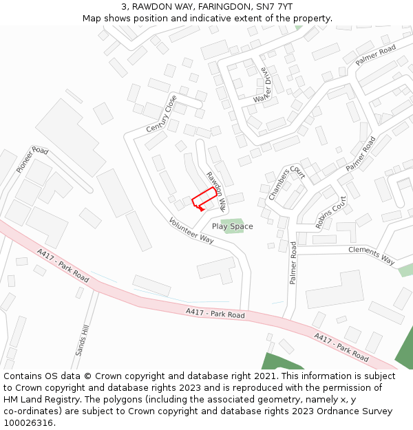3, RAWDON WAY, FARINGDON, SN7 7YT: Location map and indicative extent of plot
