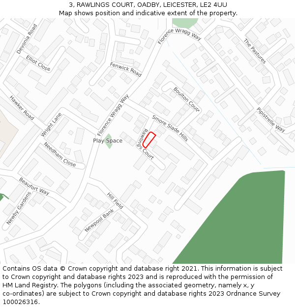 3, RAWLINGS COURT, OADBY, LEICESTER, LE2 4UU: Location map and indicative extent of plot