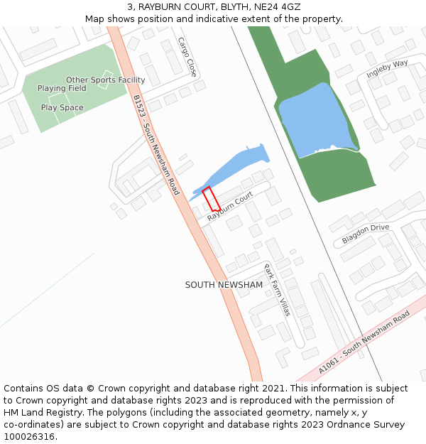 3, RAYBURN COURT, BLYTH, NE24 4GZ: Location map and indicative extent of plot