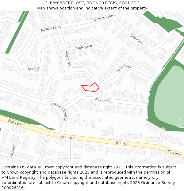 3, RAYCROFT CLOSE, BOGNOR REGIS, PO21 3DG: Location map and indicative extent of plot