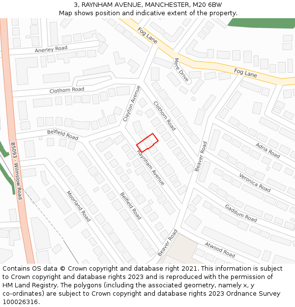 3, RAYNHAM AVENUE, MANCHESTER, M20 6BW: Location map and indicative extent of plot