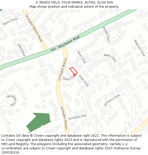 3, READS FIELD, FOUR MARKS, ALTON, GU34 5XA: Location map and indicative extent of plot