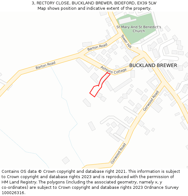 3, RECTORY CLOSE, BUCKLAND BREWER, BIDEFORD, EX39 5LW: Location map and indicative extent of plot