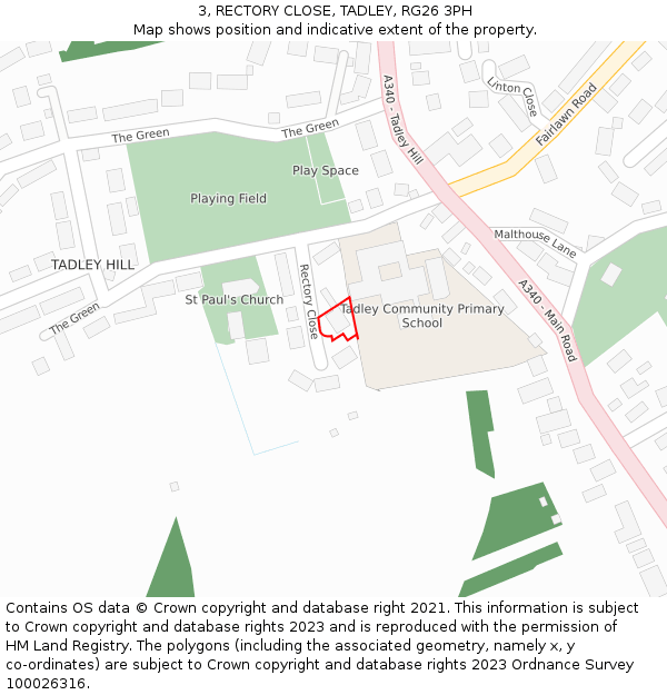 3, RECTORY CLOSE, TADLEY, RG26 3PH: Location map and indicative extent of plot