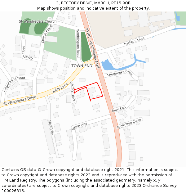 3, RECTORY DRIVE, MARCH, PE15 9QR: Location map and indicative extent of plot