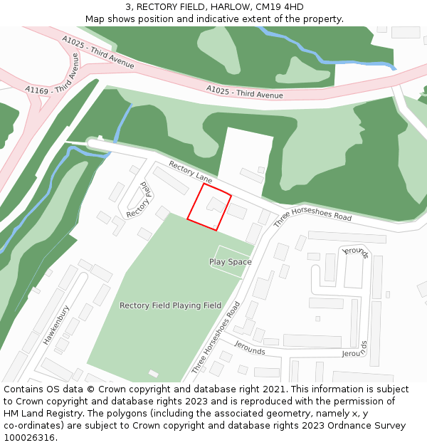 3, RECTORY FIELD, HARLOW, CM19 4HD: Location map and indicative extent of plot