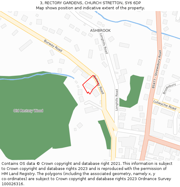 3, RECTORY GARDENS, CHURCH STRETTON, SY6 6DP: Location map and indicative extent of plot