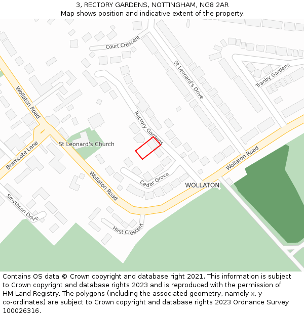 3, RECTORY GARDENS, NOTTINGHAM, NG8 2AR: Location map and indicative extent of plot