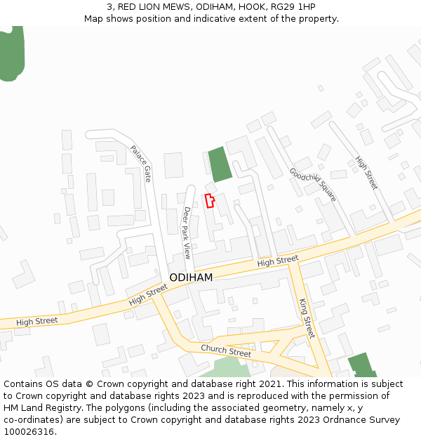 3, RED LION MEWS, ODIHAM, HOOK, RG29 1HP: Location map and indicative extent of plot