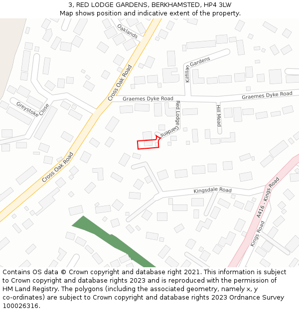 3, RED LODGE GARDENS, BERKHAMSTED, HP4 3LW: Location map and indicative extent of plot