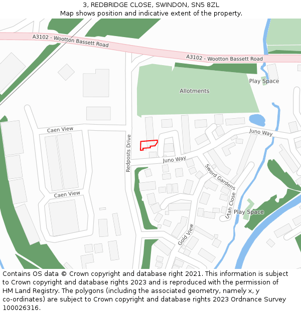 3, REDBRIDGE CLOSE, SWINDON, SN5 8ZL: Location map and indicative extent of plot