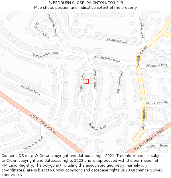 3, REDBURN CLOSE, PAIGNTON, TQ3 2LB: Location map and indicative extent of plot