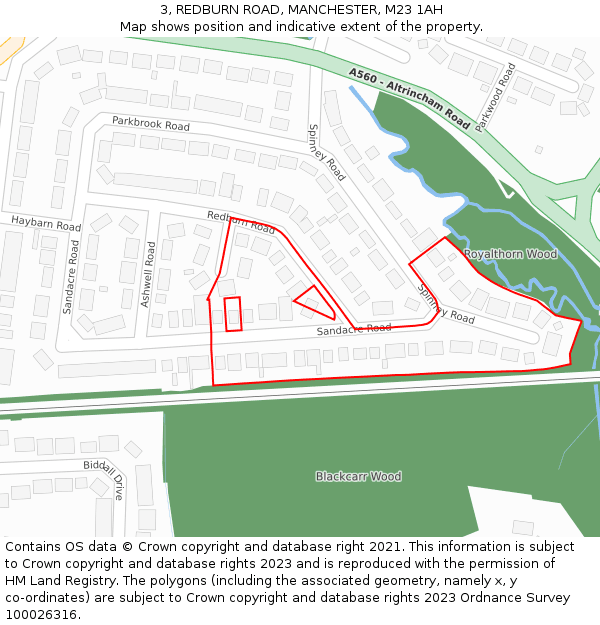 3, REDBURN ROAD, MANCHESTER, M23 1AH: Location map and indicative extent of plot