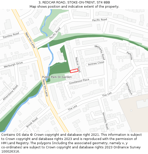 3, REDCAR ROAD, STOKE-ON-TRENT, ST4 8BB: Location map and indicative extent of plot