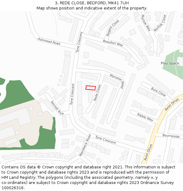 3, REDE CLOSE, BEDFORD, MK41 7UH: Location map and indicative extent of plot