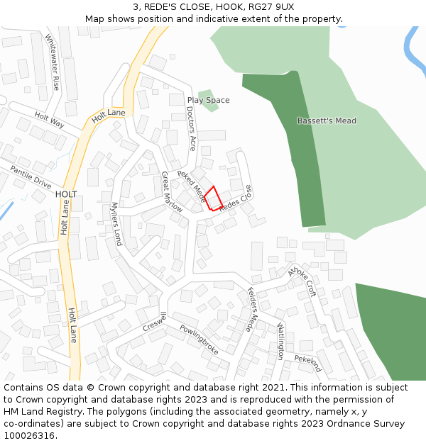 3, REDE'S CLOSE, HOOK, RG27 9UX: Location map and indicative extent of plot