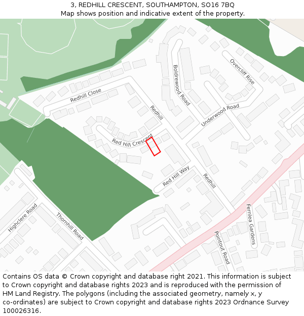 3, REDHILL CRESCENT, SOUTHAMPTON, SO16 7BQ: Location map and indicative extent of plot