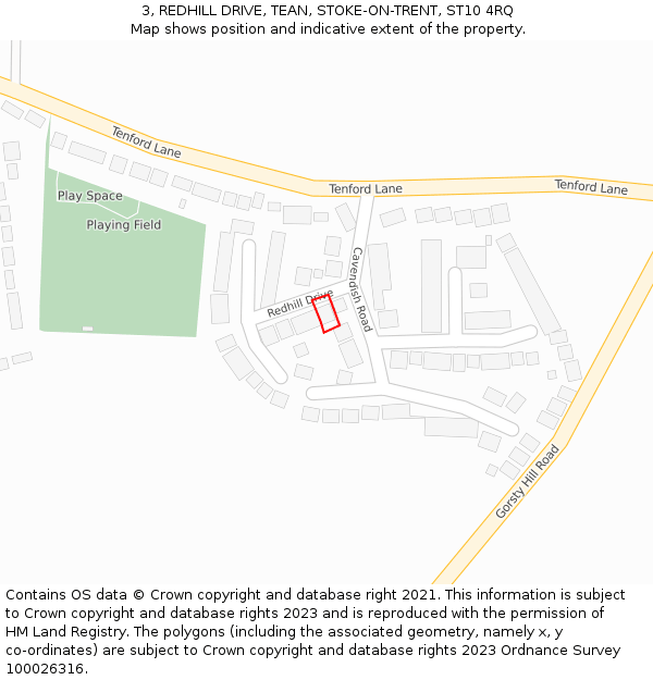 3, REDHILL DRIVE, TEAN, STOKE-ON-TRENT, ST10 4RQ: Location map and indicative extent of plot