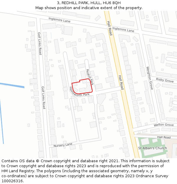 3, REDHILL PARK, HULL, HU6 8QH: Location map and indicative extent of plot