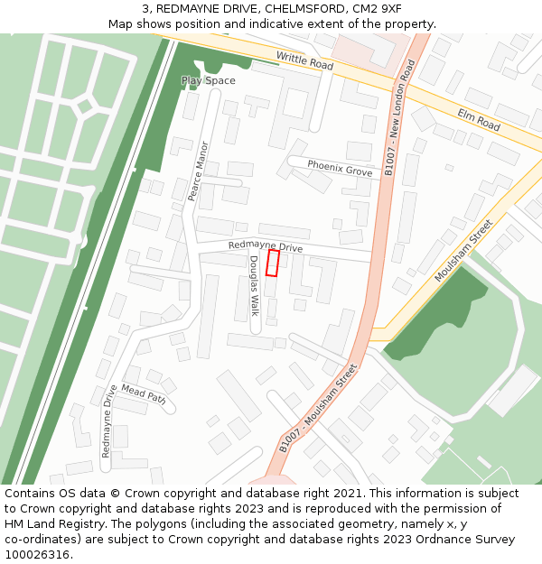 3, REDMAYNE DRIVE, CHELMSFORD, CM2 9XF: Location map and indicative extent of plot