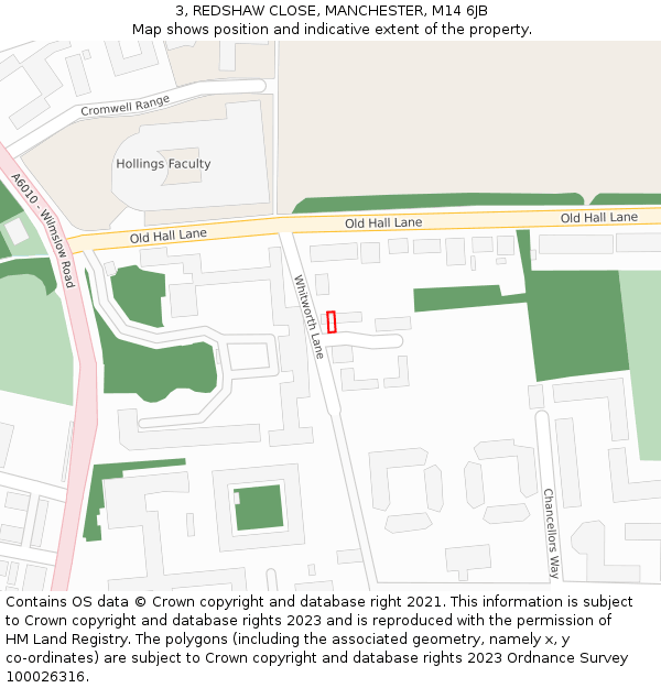 3, REDSHAW CLOSE, MANCHESTER, M14 6JB: Location map and indicative extent of plot