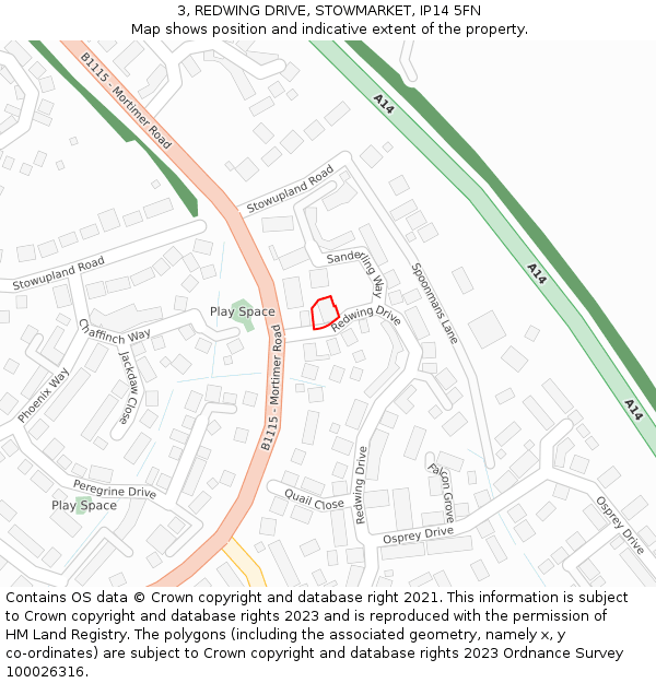 3, REDWING DRIVE, STOWMARKET, IP14 5FN: Location map and indicative extent of plot