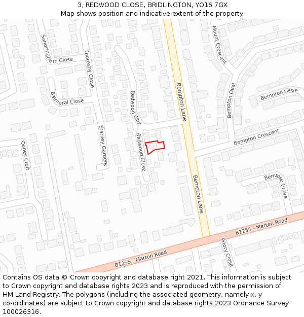 3, REDWOOD CLOSE, BRIDLINGTON, YO16 7GX: Location map and indicative extent of plot