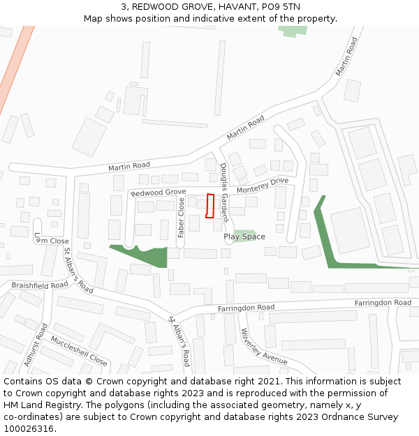 3, REDWOOD GROVE, HAVANT, PO9 5TN: Location map and indicative extent of plot
