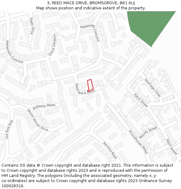3, REED MACE DRIVE, BROMSGROVE, B61 0UJ: Location map and indicative extent of plot