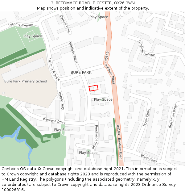 3, REEDMACE ROAD, BICESTER, OX26 3WN: Location map and indicative extent of plot