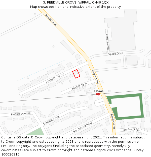 3, REEDVILLE GROVE, WIRRAL, CH46 1QX: Location map and indicative extent of plot