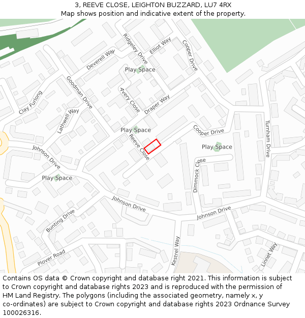 3, REEVE CLOSE, LEIGHTON BUZZARD, LU7 4RX: Location map and indicative extent of plot