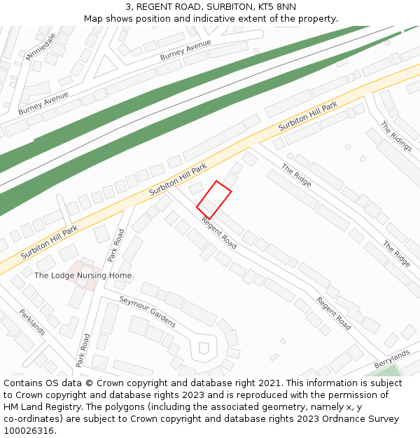 3, REGENT ROAD, SURBITON, KT5 8NN: Location map and indicative extent of plot