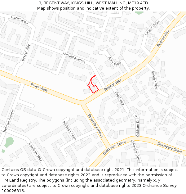 3, REGENT WAY, KINGS HILL, WEST MALLING, ME19 4EB: Location map and indicative extent of plot