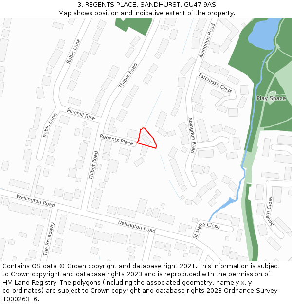 3, REGENTS PLACE, SANDHURST, GU47 9AS: Location map and indicative extent of plot