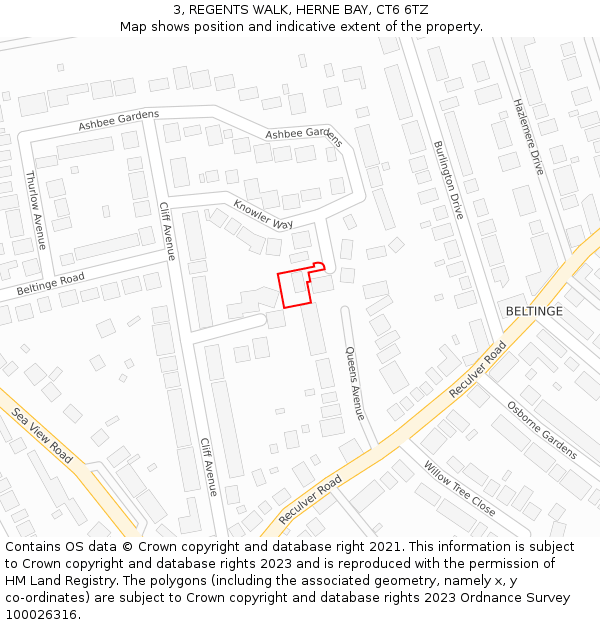 3, REGENTS WALK, HERNE BAY, CT6 6TZ: Location map and indicative extent of plot