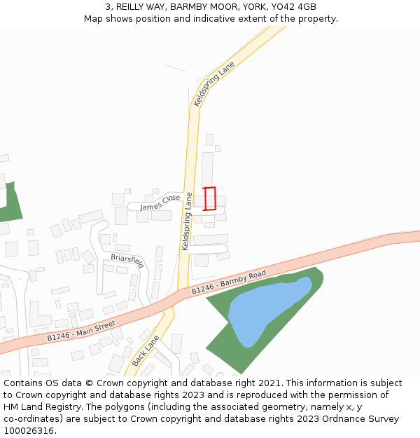 3, REILLY WAY, BARMBY MOOR, YORK, YO42 4GB: Location map and indicative extent of plot