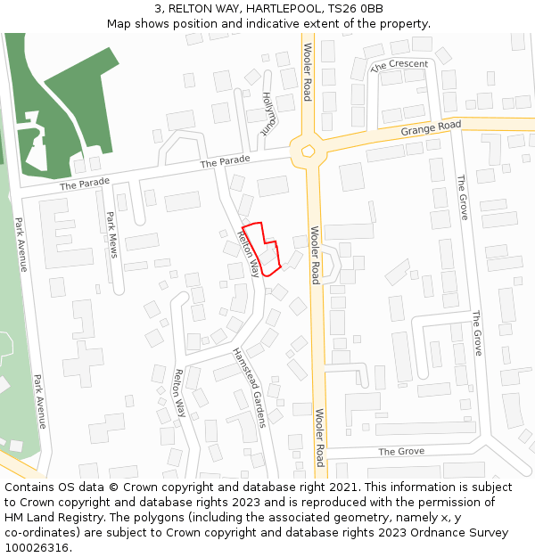 3, RELTON WAY, HARTLEPOOL, TS26 0BB: Location map and indicative extent of plot