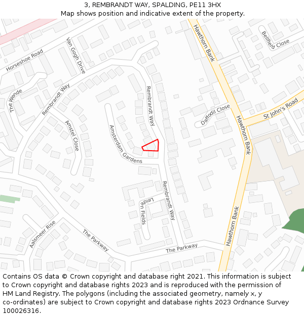 3, REMBRANDT WAY, SPALDING, PE11 3HX: Location map and indicative extent of plot