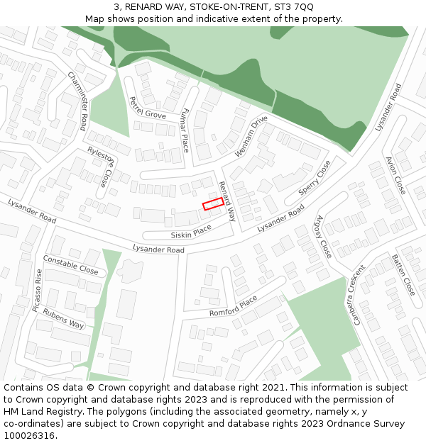 3, RENARD WAY, STOKE-ON-TRENT, ST3 7QQ: Location map and indicative extent of plot